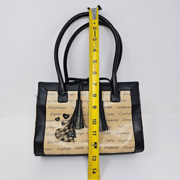 Mini Purse Longaberger Top Handle Bag Tassel Accent Applique Hearts Script Print - Picture 11 of 11